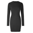 thumbnail image 4 of Womens Ribbed Long Leeve Tight Mini Dress Crewneck Solid Side Zipper Slim Fitted Short Mini Dress Pencil Dress Womens Clothes, 4 of 6