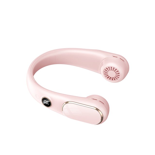 Cateissary Ventilador para colgar en el cuello con pantalla LED Ventiladores de enfriamiento de aire manos libres ajustables USB Usable Personal Electrodomésticos Rosa