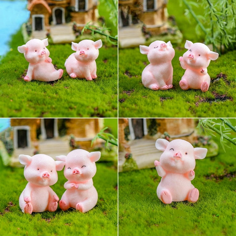 Miniature Pig Figurines 8 Pcs, Cute Pink Piggy Toy Figures Cake Toppers for  Fairy Garden Decor Christmas Desk Decoration