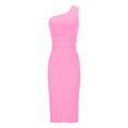 thumbnail image 4 of Women One Shoulder Ruched Cocktail Midi Dress Elegant Casual Party Bodycon Wedding Guest Dress Evening Prom Dresses Pink L, 4 of 5