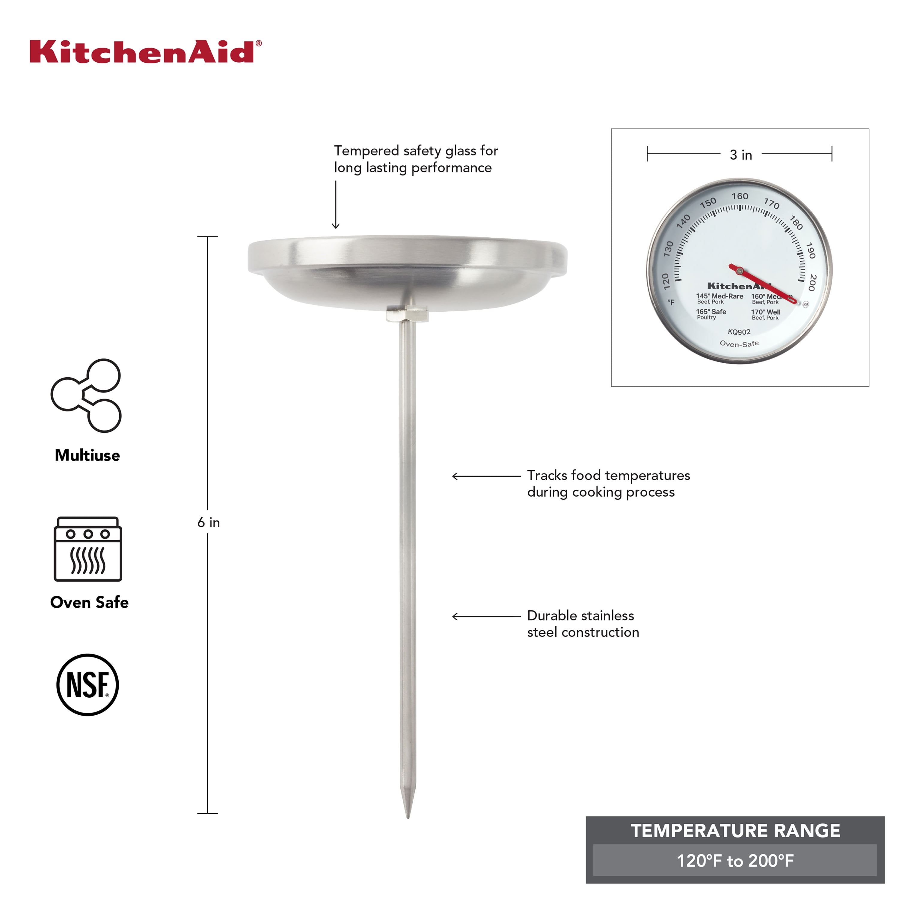 KitchenAid Leave-in Meat Thermometer, TEMPERATURE RANGE: 120F to 200F New!
