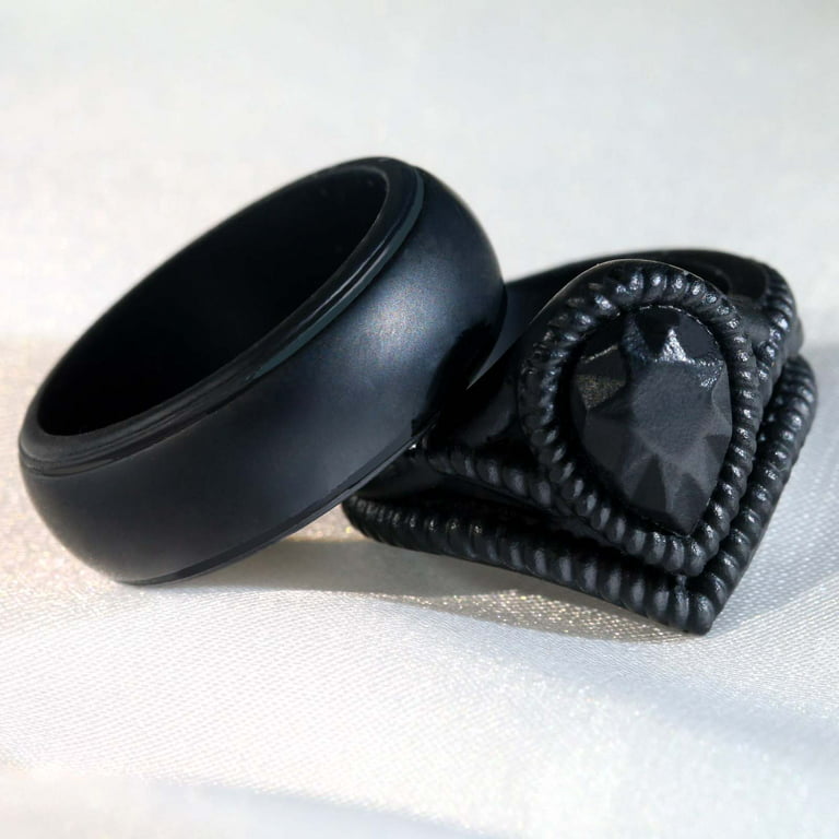 Black Silicone Ring for Women Men Rubber Ring Couple Rings Silicone Matching Rings, Women's, Size: Women'Small #7 & Men's #7