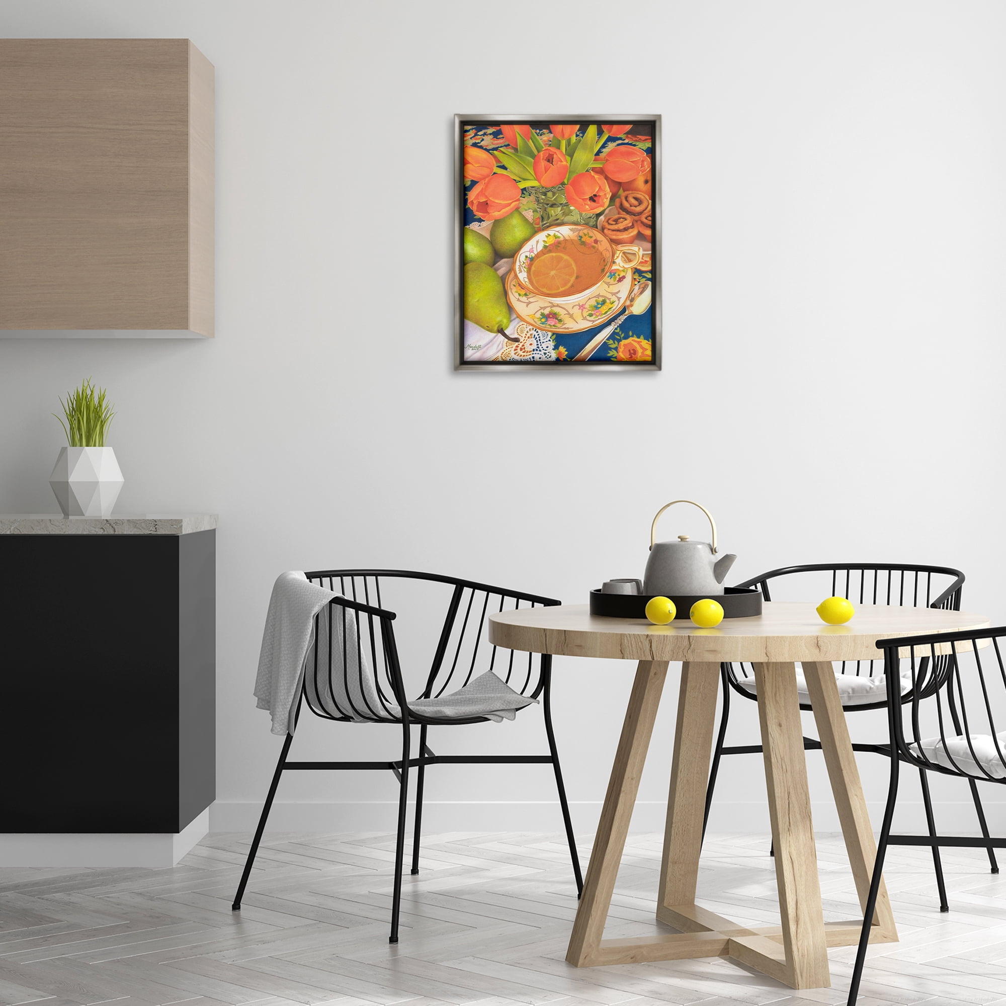 Stupell Industries Tea with Orange Tulips Food & Beverage Painting Gray Floater Framed Art Print Wall Art, 17 x 21