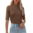 thumbnail image 2 of Pincandy Womens Tops Dressy Casual Mock Turtleneck Business Short Sleeve T Shirts Going Out Tops 2025, 2 of 7