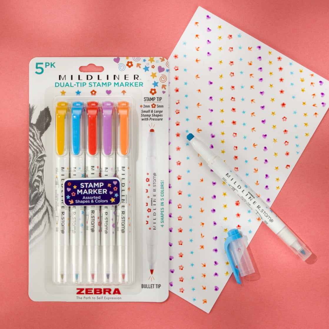 Mildliner Dual Tip Stamp Marker Assorted 5pk