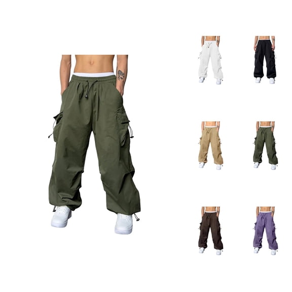 Baggy Cargo Pants Men 2026 Fashion Elastic Waist Drawstring Loose Fit Parachute Pants Harem Joggers with Pockets Streetwear