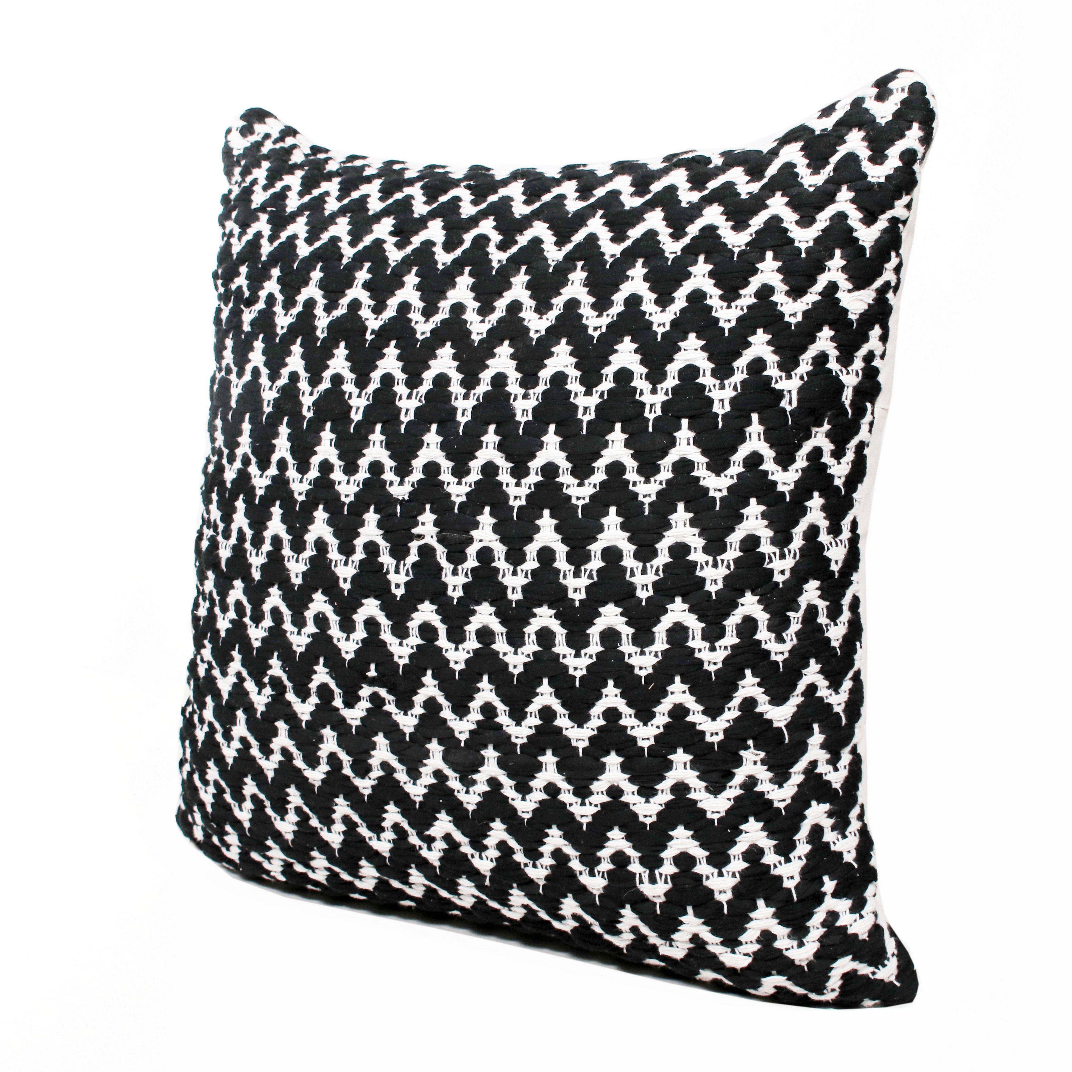 Harlow Hill Indoor Chic Chevron Handwoven Square Throw Pillow, Black / White, 20" x 20"