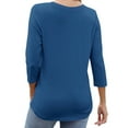 thumbnail image 4 of Liher Women Fall Top 3 4 Sleeve Trendy V Neck T-shirts Lightweight Stretchy Blouse Navy Blue Tee Clothes Size M, 4 of 4