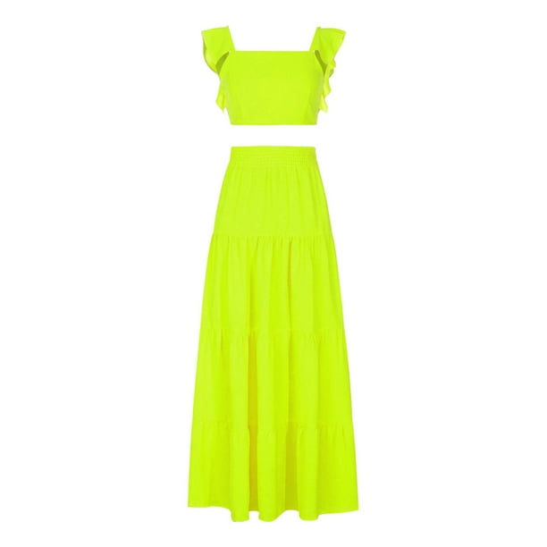 Lovskoo Womens Two Piece Sets Summer Dresses Trendy Summer Square-Neck  Solid Casual Sleeveless Top+ Long Dress Set Maxi Dress Green - Walmart  Business Supplies