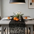 thumbnail image 7 of Black Floral Lace Table Runner, 17.7*94.5in Polyester Semi Sheer Vintage Table Decor, Elegant Hollow Out Lace Dresser Scarf for Dining Room Living Room Cabinet, French Style Decorative Runner, 7 of 7