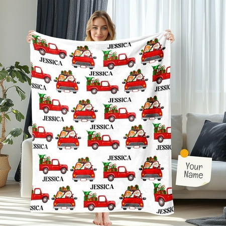 Custom Blanket with Name and personalized Blanket with Patterns of Christmas Cars Santa Claus and children (for Christmas) customized flannel Throw Blanket Custom Blanket with Name and personalized Blanket with Patterns of Christmas Cars Santa Claus and children (for Christmas) customized flannel Throw Blanket