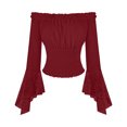 thumbnail image 7 of Women off Shoulder Lace Blouse, Convertible Square Neck Bell Long Sleeve Slim Top, Casual Elegant Shirt for Summer Autumn Dating Daily Outfits Red M(M), 7 of 7