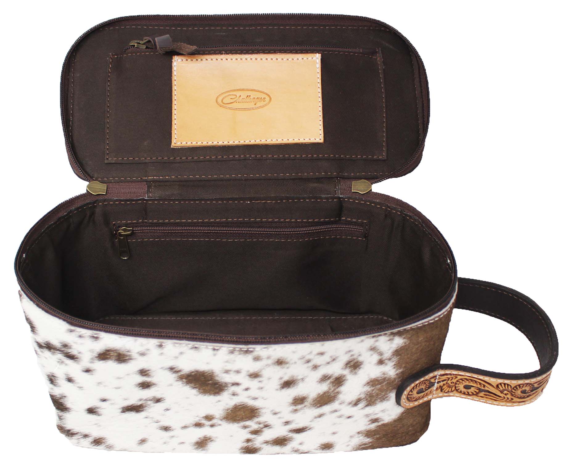 Men's Western Cowhide Hand-Tooled Genuine Leather Travel Toiletry Dopp Kit Bag 18FKT08