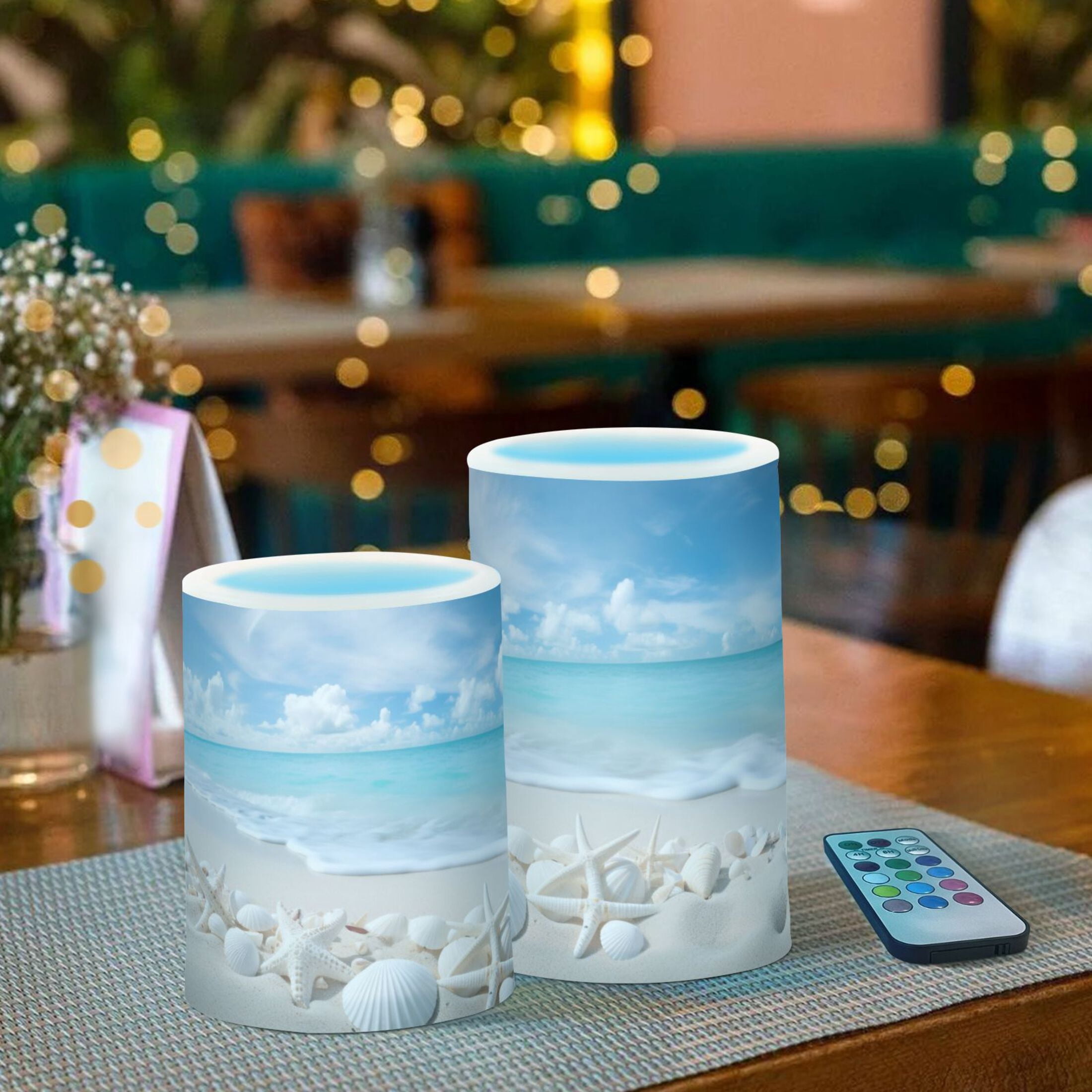 Beach Shells Sea Flameless Candles&nbsp;LED Lights Battery Operated Candles with Remote and Timers Flicker Lights Votive Set of 2