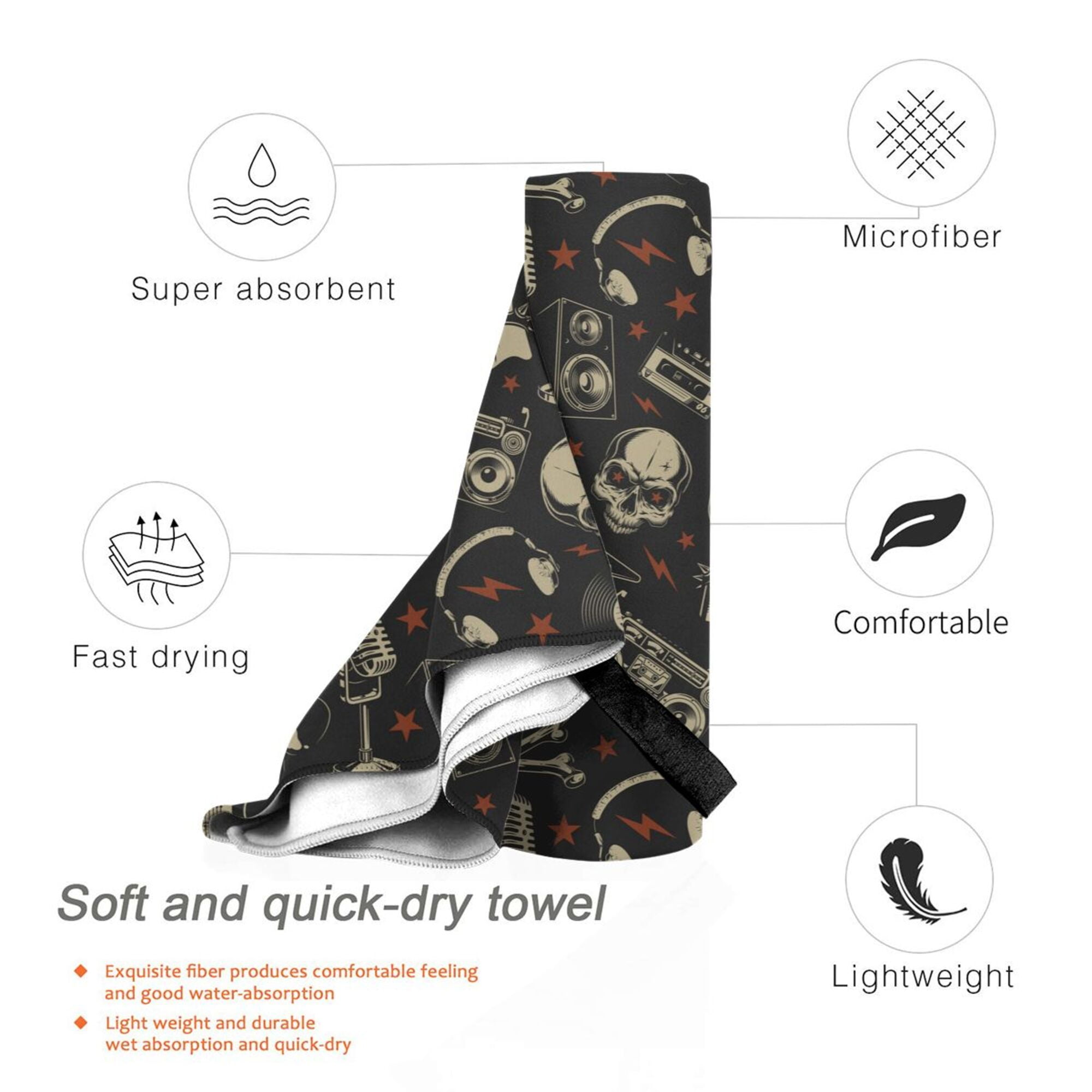 DouZhe Quick Dry Beach Towel, Super Absorbent Skull Rock and