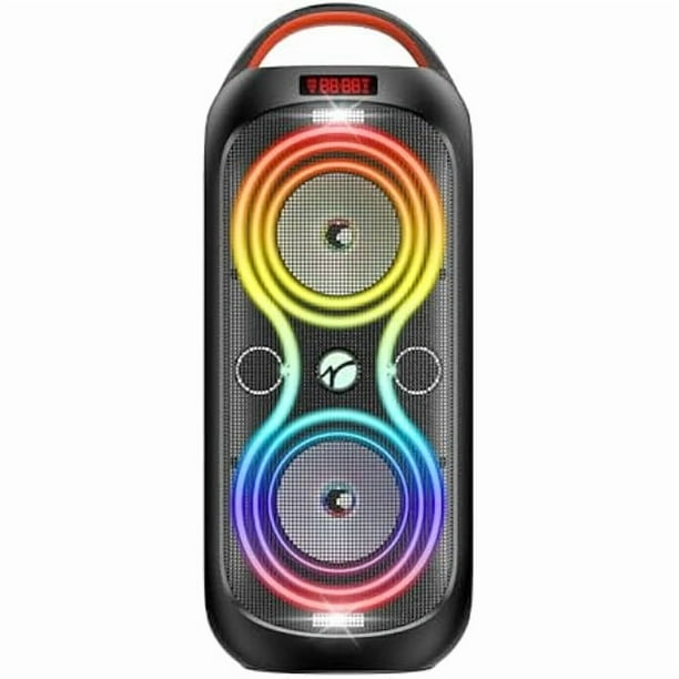 wonima11 Party Bluetooth Speaker Up to 40W Sound Peak, Dynamic LED Lights, 8 Vibrant Colors & 5 Light Modes, Micro SD Slot, AUX, USB & Microphone Input, 6-Hours Playtime, Ideal for Events & Parties