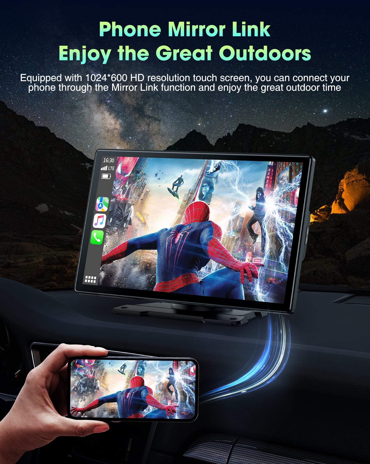 Lamtto Carplay Screen for Car,9-inch Portable Car Stereo Touchscreen with Apple CarPlay and Android Auto with Voice Control,GPS Navigation for All Vehicles
