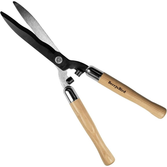 Berry&Bird Garden Hedge Shears,19.88''Heavy Duty Pruning Shear for Trimming Borders and Bushes, Manual Hedge Clippers with Wooden Handles & Carbon Steel Sharp Blades Gardening Scissors