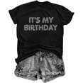 thumbnail image 1 of Tenues d'Anniversaire pour Femmes Chemise Fille à Paillettes Cadeau de Fête Mignon Graphique Manches Courtes Col Rond Hauts, 1 of 6