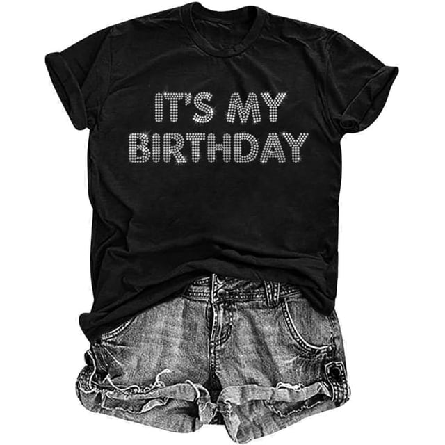 Tenues d'Anniversaire pour Femmes Chemise Fille à Paillettes Cadeau de Fête Mignon Graphique Manches Courtes Col Rond Hauts