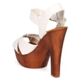 thumbnail image 3 of Cathy Din CF37 Women Leatherette Cross Band Ankle Strap Wooden Platform Chunky Heel Sandal, 3 of 5