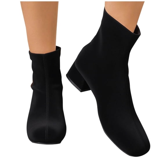 Xfvqtps Womens Suede Ankle Boots Fashion Square Toe Boots with Block Heel Back Zipper Comfortable Low Heel Boots for Fall Winter