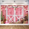 thumbnail image 2 of 10 x 8 ft Western Cowgirl Backdrop Pink Western Cowboy Photography Backdrop, Rustic Wooden House Barn Background Wild West Barn Door Background Birthday Party Banner for Kids Adult, 2 of 5
