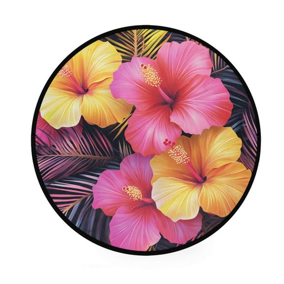 BZSMCE Round Decorative Floor Mat Vibrant Tropics Pattern 36.2IN