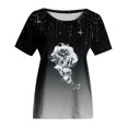 thumbnail image 4 of Dyegold Summer Tops for Women 2023 Trendy, Women Blouses and Tops Fashion Short Sleeve Rose Print Gradient Shirts Tee Casual Crewneck Summer Trendy ​Tunic Tops, 4 of 5