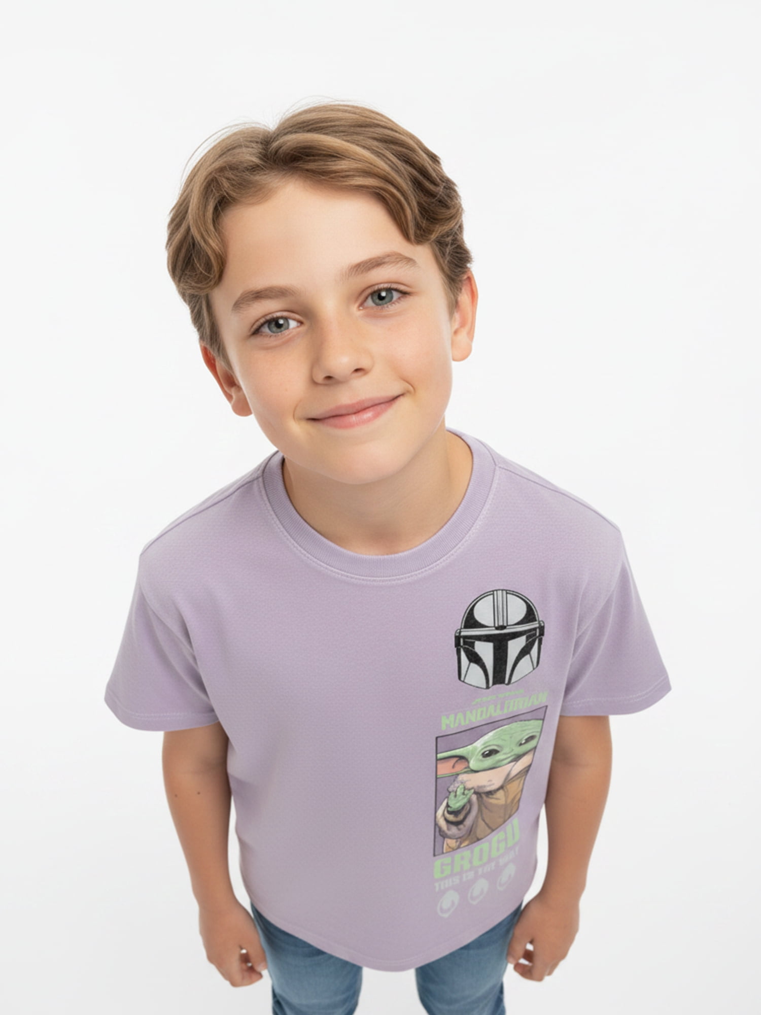 Star Wars Boys Mineral Wash Grogu Mando Graphic Tee, Sizes 4-18