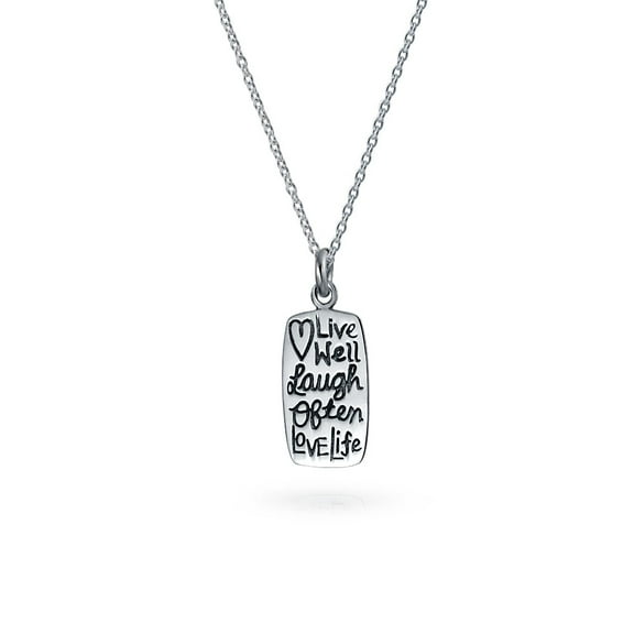 Bling Jewelry Womens Inspirational Live Love Laugh Dog Tag Pendant Necklace in Sterling Silver