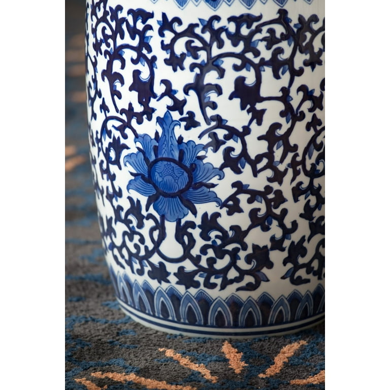 Ceramic garden stool blue and white deals