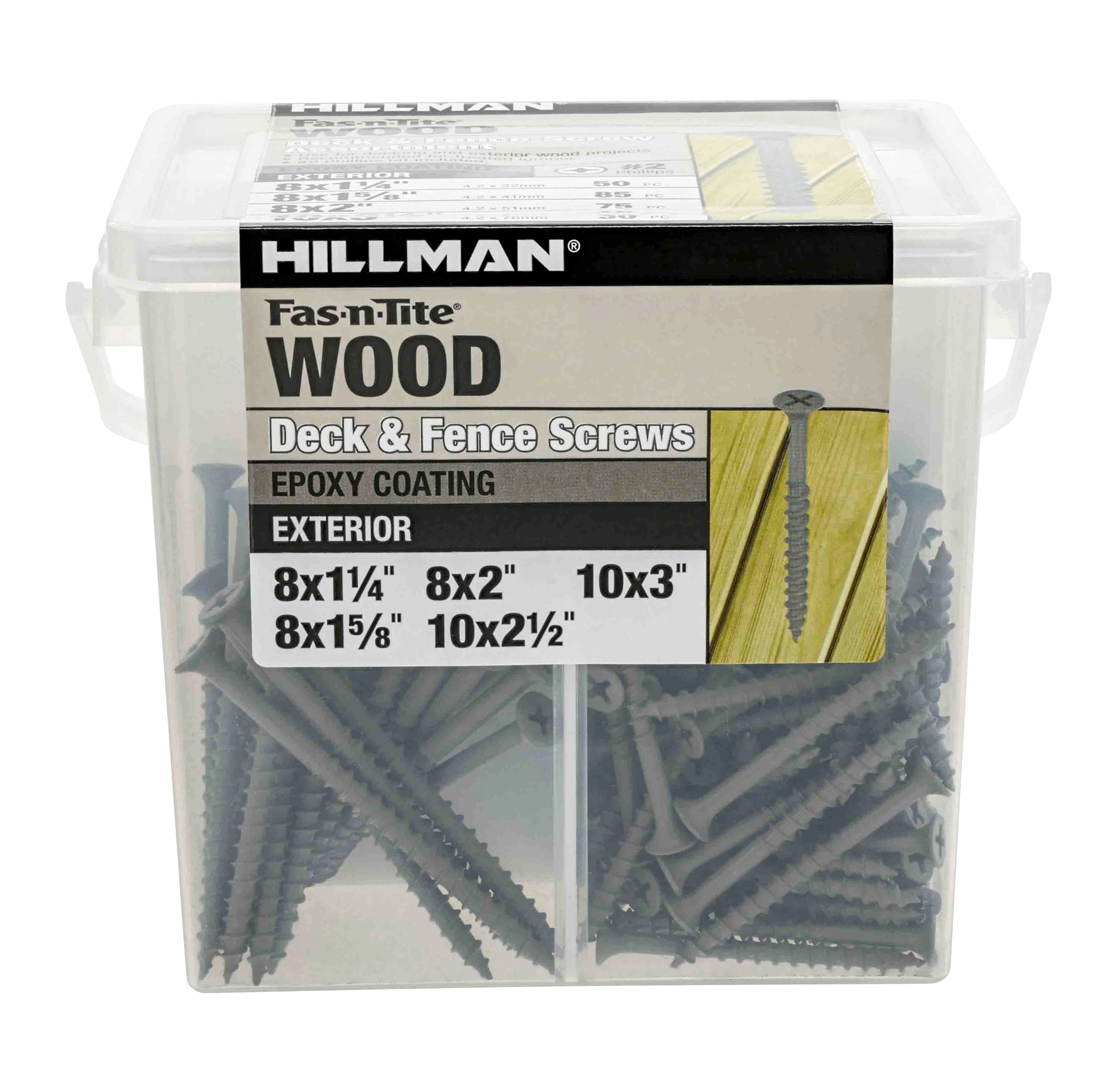 Fas-n-tite Exterior Wood Screw Assortment Tub, Various Sizes, Steel, Epoxy Coated, Gray, 300 pack