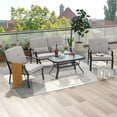 thumbnail image 2 of Costway Juego De Muebles De Patio De 4 Piezas, Juego Al Aire Libre Con Cojines Y Almohadas De Cintura, Mesa De Centro De Vidrio Templado, Juego De Sofá De Metal Resistente Para Patio, Jardín, Balcón, 2 of 5