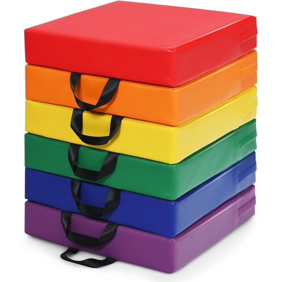 KOTEK 6 Pcs 15'' Kids Floor Cushions with Handles, 3'' Thick Foam Circle Floor Seats, Soft Flexible Seating for Classroom Elementary, School, Daycare, Kindergarten, Preschool, Playroom(Square, Red)