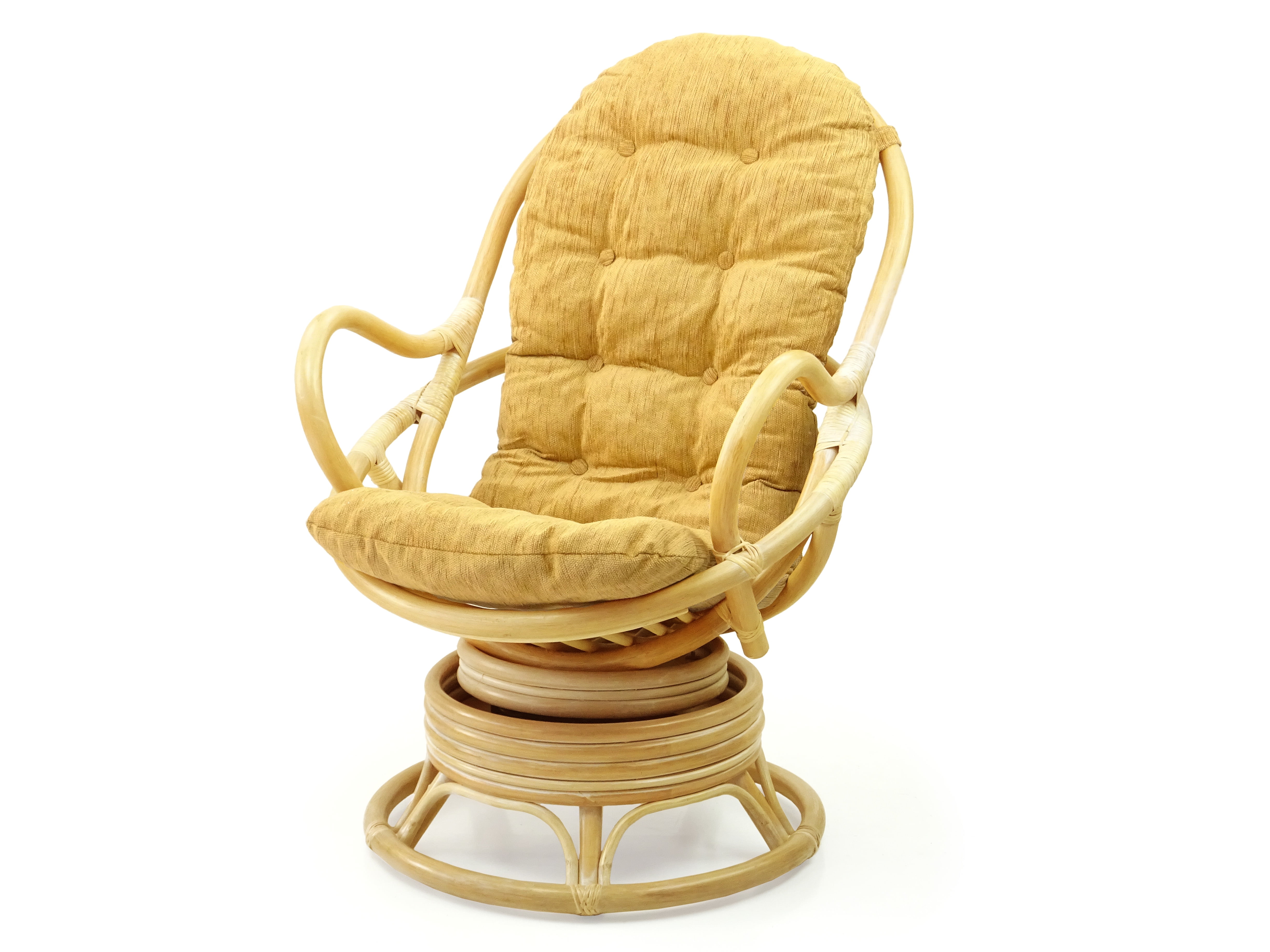 Java Lounge Swivel Rocking Chair with Light Brown Cushion Natural Rattan Wicker Handmade, Natural