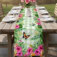 thumbnail image 4 of Tropical Spring Table Runner 90 Inches, Floral Leaves Butterflies Sage Green Plaid Bed Runner Dresser Scarves Tabletop for Indoor Outdoor Parties/Ceremony/Banquet, 13" x 90", 4 of 9
