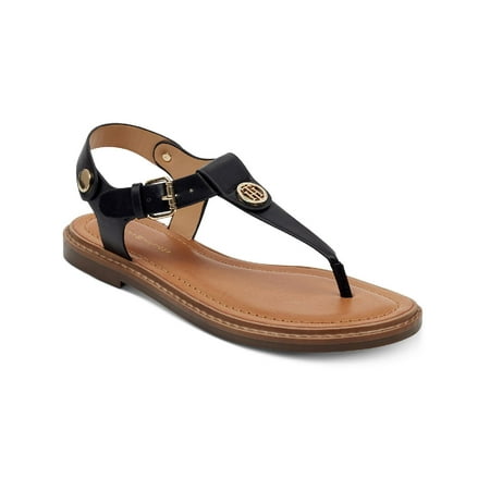 Tommy Hilfiger Womens Bennia Embellished Faux Leather Thong Sandals