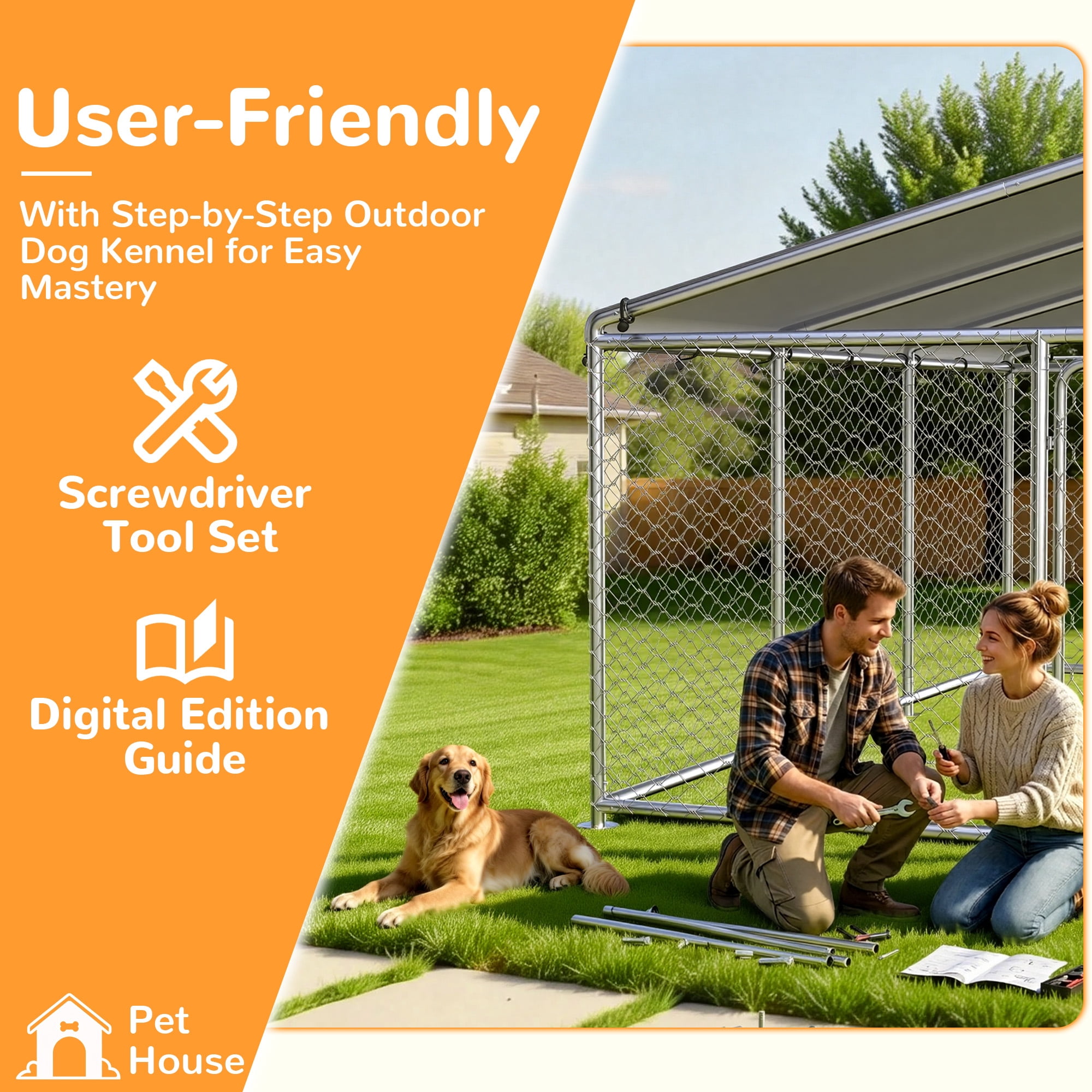 TIME RAY 7.5x7.5 Outdoor Dog Kennel Outside Heavy Duty Dog Enclosure with Waterproof UV-Resistant Cover and Security Lock