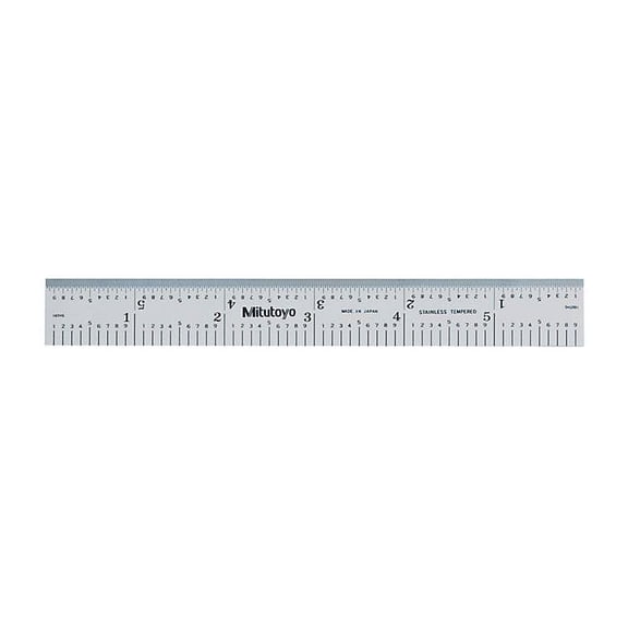 6" Long, 1/100, 1/10" and 0.5, 1mm Graduation, Rigid Stainless Steel Rule