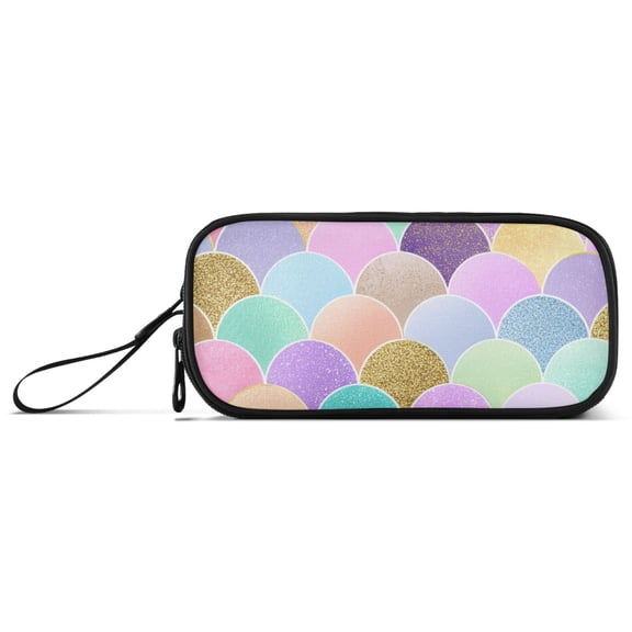 Glowing Pastel Mermaid Scale Pencil Case Stationary Holder Pen Bag Pencil Pouch Tool Organizer 3 Compartments