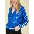 thumbnail image 4 of Womens Long Sleeve Front Zip Track Stripe Sequin Bomber Jacket, Royal Blue, X-Large, 4 of 5