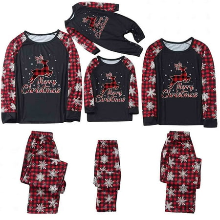 

Christmas Pajamas for Family Cute PJ s with Snowflake Deer Long Sleeve Tee and Plaid Pants Loungewear Holiday Sleepwear