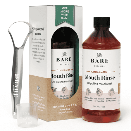Bare Botanics Cinnamon Oil Pulling 16 fl oz | Coconut Oil Natural Mouth Rinse