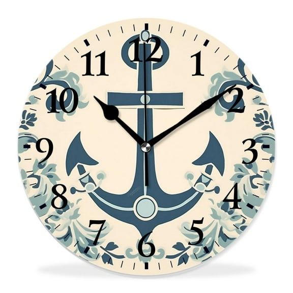 14 Inch Wall Clock Battery Operated Silent Clock Decorative for Office, Kitchen, Outdoor, Living Room，Nautical Ship Wheel Grunge Image