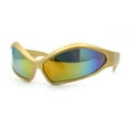 thumbnail image 5 of Womens Trendy Wrap Around Bug Eye Oval Sport Fashion Plastic Sunglasses Gold - Orange Mirror, 5 of 8
