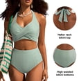thumbnail image 4 of Eytino Swimsuits for Women High Waisted 2 Piece Bikini Set Striped Vintage Halter Bathing Suit with Patch Pocket, Green, 2XL, 4 of 7