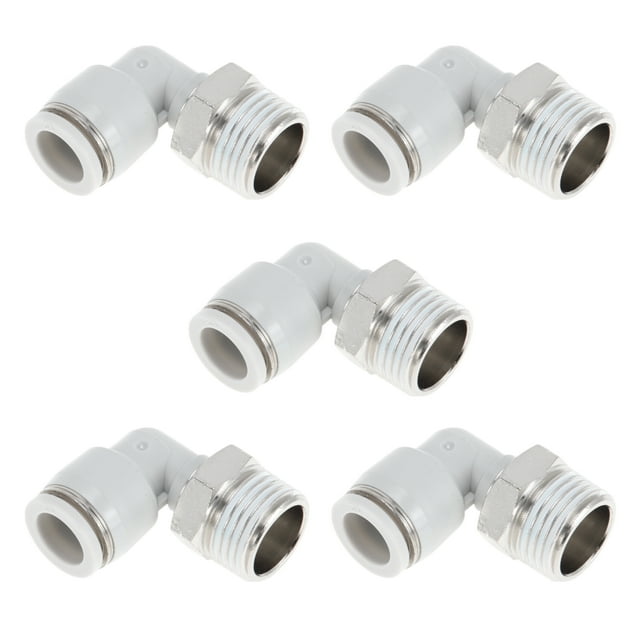 Conectores de aire de empuje únicos Bargains 1/2" 90 grados unión rápida de línea de aire plástico cobre niquelado 1/2"NPT 5 piezas tono blanco plateado