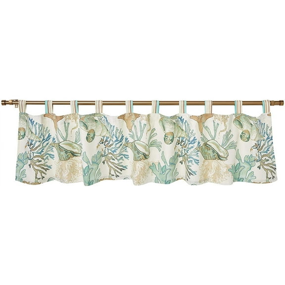 Global Trends Anchor Bay Coastal Sealife Tab Top Window Valance, Jade, 84 W x 19 L inches