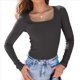 thumbnail image 2 of Camisas de Larga para Mujer, Blusas de Cuello Cuadrado, Blusas Básicas de Punto Acanalado, Conjuntos de Otoño, Ropa de Moda Gris Oscuro XL, 2 of 8